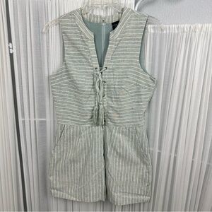 Ethereal Pastel Green Cotton Striped Sleeveless Lace-Up Romper